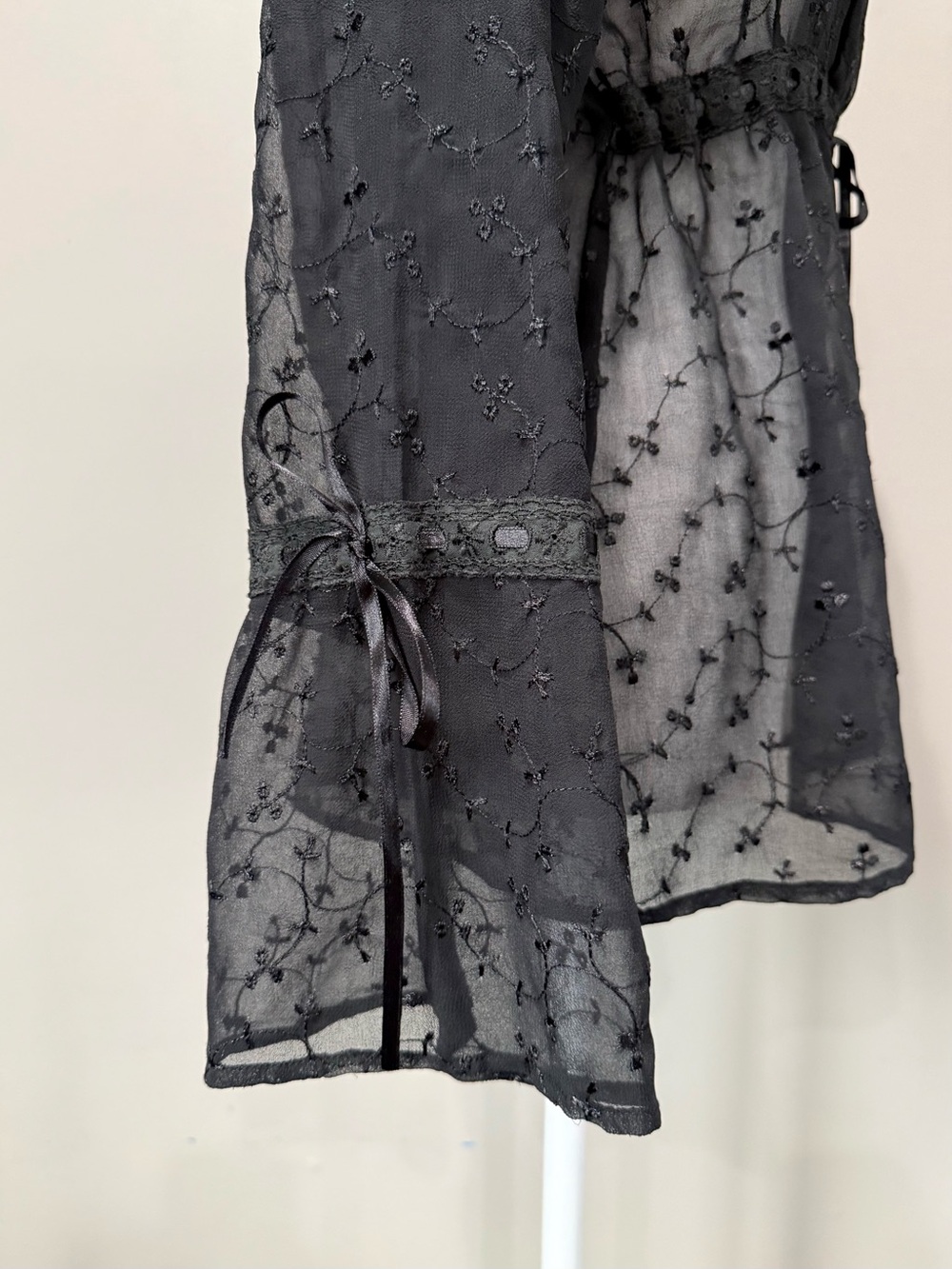 Vintage Soft Touch Gothic Black Sheer Babydoll Blouse - Picture 6 of 7